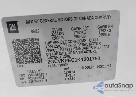 2019 Chevrolet Silverado 1500 Ld Lt из США, поврежденный, VIN 2GCVKPEC1K1201750